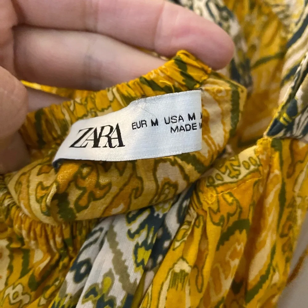 Zara Yellow and Cream 100% Cotton Patterned Boho Maxi Dress - Picture 9 of 9